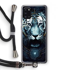 CaseCompany Darkness Tiger: Samsung Galaxy A31 Transparant Hoesje met koord