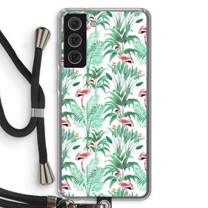 CaseCompany Flamingo bladeren: Samsung Galaxy S21 FE Transparant Hoesje met koord