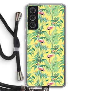 CaseCompany Flamingo party: Samsung Galaxy S21 FE Transparant Hoesje met koord