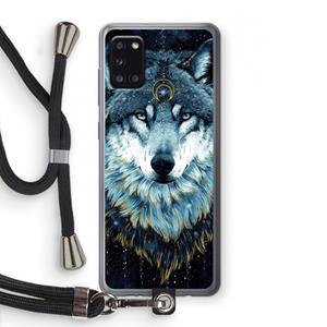 CaseCompany Darkness Wolf: Samsung Galaxy A31 Transparant Hoesje met koord