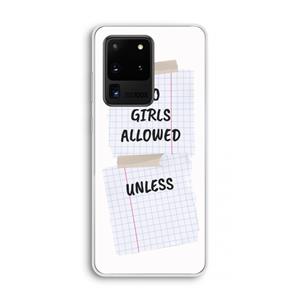 CaseCompany No Girls Allowed Unless: Samsung Galaxy S20 Ultra Transparant Hoesje