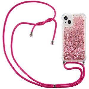 Lunso Backcover hoes met koord - iPhone 14 - Glitter Roze