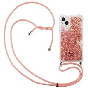 Lunso Backcover hoes met koord - iPhone 14 Plus - Glitter Rose Goud