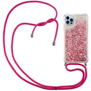 Lunso Backcover hoes met koord - iPhone 14 Pro Max - Glitter Roze