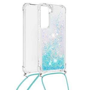 Lunso Backcover hoes met koord - Samsung Galaxy S22 Plus - Glitter Lichtblauw