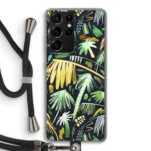 CaseCompany Tropical Palms Dark: Samsung Galaxy S21 Ultra Transparant Hoesje met koord