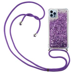 Lunso Backcover hoes met koord - iPhone 14 Pro - Glitter Paars