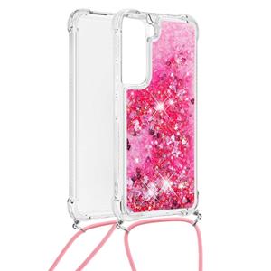 Lunso Backcover hoes met koord - Samsung Galaxy S22 Plus - Glitter Roze
