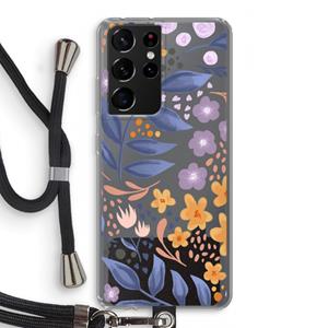 CaseCompany Flowers with blue leaves: Samsung Galaxy S21 Ultra Transparant Hoesje met koord