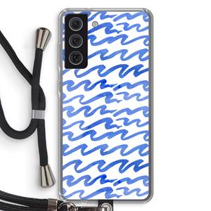 CaseCompany Blauwe golven: Samsung Galaxy S21 FE Transparant Hoesje met koord