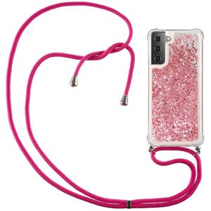 Lunso Backcover hoes met koord - Samsung Galaxy S21 Ultra - Glitter Rose Goud