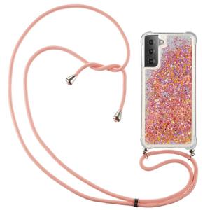 Lunso Backcover hoes met koord - Samsung Galaxy S21 Plus - Glitter Roze