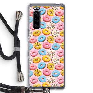CaseCompany Pink donuts: Sony Xperia 5 Transparant Hoesje met koord
