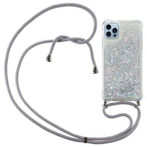 Lunso Backcover hoes met koord - iPhone 14 Pro Max - Glitter Zilver