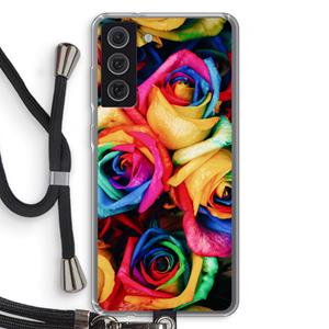 CaseCompany Neon bloemen: Samsung Galaxy S21 FE Transparant Hoesje met koord