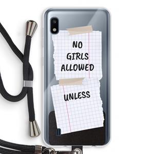 CaseCompany No Girls Allowed Unless: Samsung Galaxy A10 Transparant Hoesje met koord