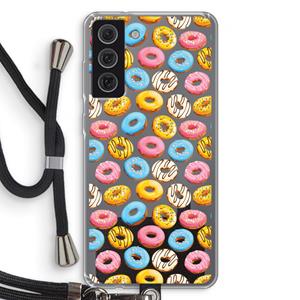 CaseCompany Pink donuts: Samsung Galaxy S21 FE Transparant Hoesje met koord