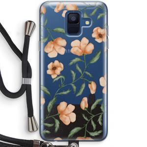 CaseCompany Peachy flowers: Samsung Galaxy A6 (2018) Transparant Hoesje met koord
