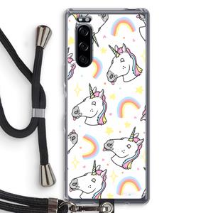 CaseCompany Rainbow Unicorn: Sony Xperia 5 Transparant Hoesje met koord