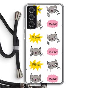 CaseCompany Meow: Samsung Galaxy S21 FE Transparant Hoesje met koord