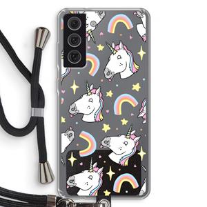 CaseCompany Rainbow Unicorn: Samsung Galaxy S21 FE Transparant Hoesje met koord