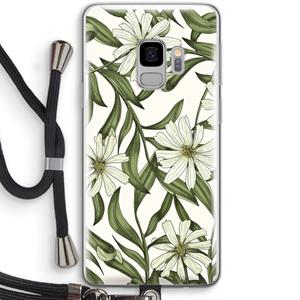 CaseCompany Wit bloemenpatroon: Samsung Galaxy S9 Transparant Hoesje met koord