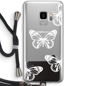 CaseCompany White butterfly: Samsung Galaxy S9 Transparant Hoesje met koord