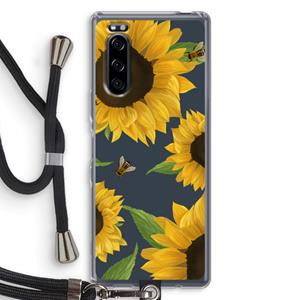 CaseCompany Sunflower and bees: Sony Xperia 5 Transparant Hoesje met koord