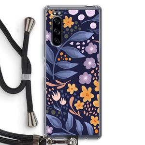 CaseCompany Flowers with blue leaves: Sony Xperia 5 Transparant Hoesje met koord