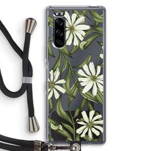 CaseCompany Wit bloemenpatroon: Sony Xperia 5 Transparant Hoesje met koord