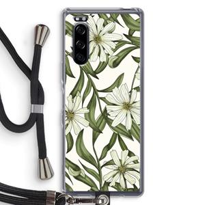 CaseCompany Wit bloemenpatroon: Sony Xperia 5 Transparant Hoesje met koord