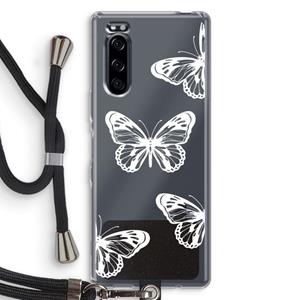 CaseCompany White butterfly: Sony Xperia 5 Transparant Hoesje met koord
