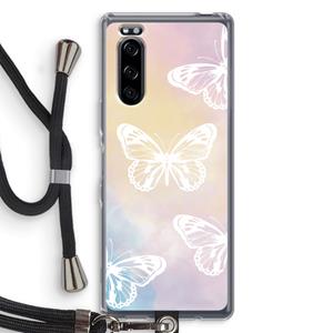 CaseCompany White butterfly: Sony Xperia 5 Transparant Hoesje met koord
