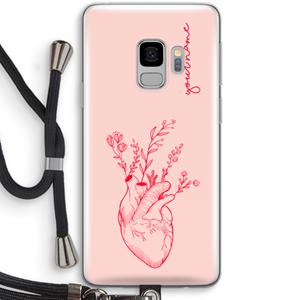 CaseCompany Blooming Heart: Samsung Galaxy S9 Transparant Hoesje met koord