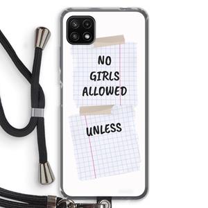 CaseCompany No Girls Allowed Unless: Samsung Galaxy A22 5G Transparant Hoesje met koord