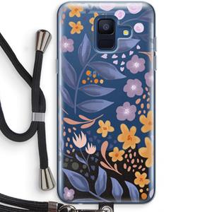 CaseCompany Flowers with blue leaves: Samsung Galaxy A6 (2018) Transparant Hoesje met koord