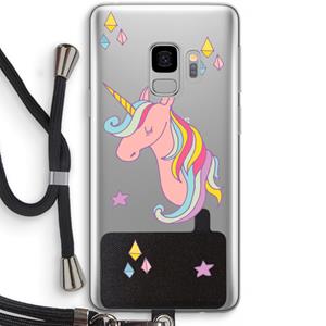 CaseCompany Roze eenhoorn: Samsung Galaxy S9 Transparant Hoesje met koord