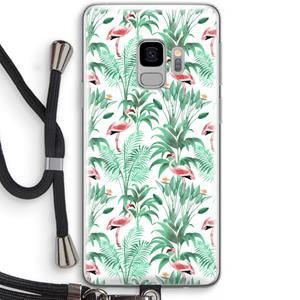 CaseCompany Flamingo bladeren: Samsung Galaxy S9 Transparant Hoesje met koord