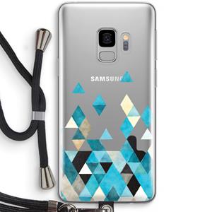 CaseCompany Gekleurde driehoekjes blauw: Samsung Galaxy S9 Transparant Hoesje met koord