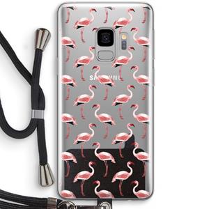 CaseCompany Flamingoprint groen: Samsung Galaxy S9 Transparant Hoesje met koord