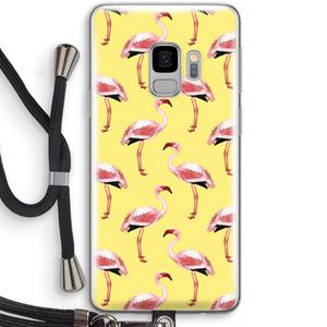 CaseCompany Flamingo's geel: Samsung Galaxy S9 Transparant Hoesje met koord