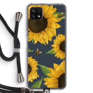CaseCompany Sunflower and bees: Samsung Galaxy A22 5G Transparant Hoesje met koord
