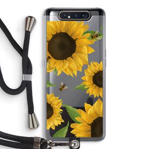 CaseCompany Sunflower and bees: Samsung Galaxy A80 Transparant Hoesje met koord