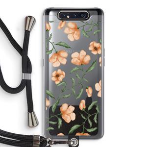 CaseCompany Peachy flowers: Samsung Galaxy A80 Transparant Hoesje met koord