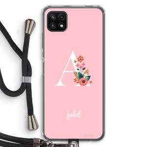 CaseCompany Pink Bouquet: Samsung Galaxy A22 5G Transparant Hoesje met koord