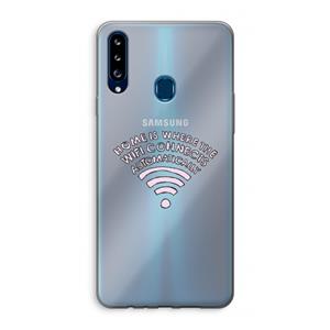 CaseCompany Home Is Where The Wifi Is: Samsung Galaxy A20s Transparant Hoesje