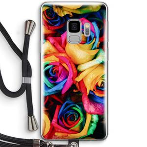CaseCompany Neon bloemen: Samsung Galaxy S9 Transparant Hoesje met koord