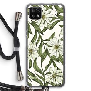 CaseCompany Wit bloemenpatroon: Samsung Galaxy A22 5G Transparant Hoesje met koord