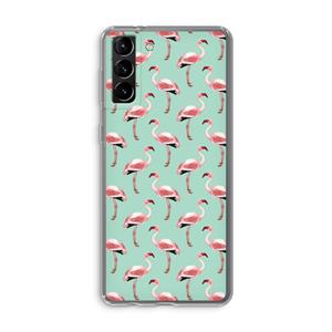 CaseCompany Flamingoprint groen: Samsung Galaxy S21 Plus Transparant Hoesje