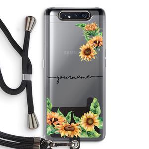 CaseCompany Zonnebloemen: Samsung Galaxy A80 Transparant Hoesje met koord